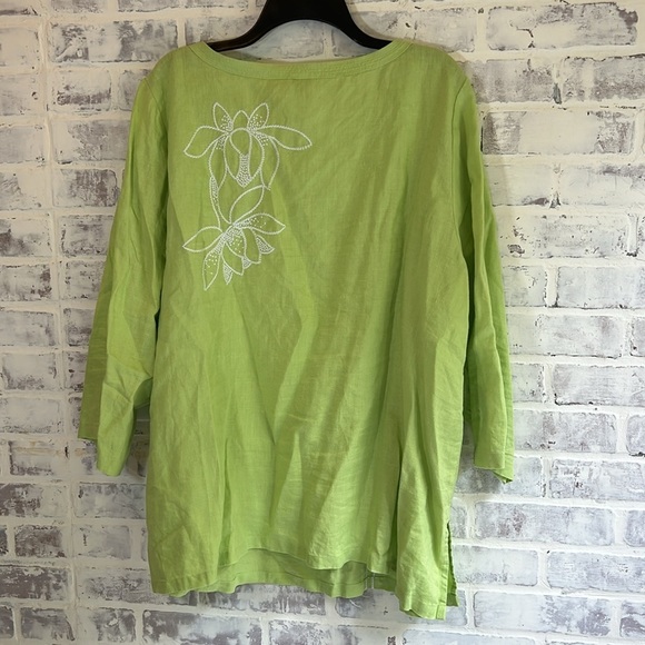 Alexandra Bartlett Women's Size 3X Lime Green Embroidered 100% Linen Top Coastal - Picture 6 of 9